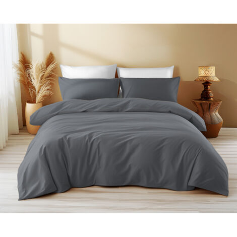 Housse De Couette Satinée Gezu Gris Foncé 240x260cm Avec 2 Taies D'oreiller - Douce, Soyeuse Et Brillante