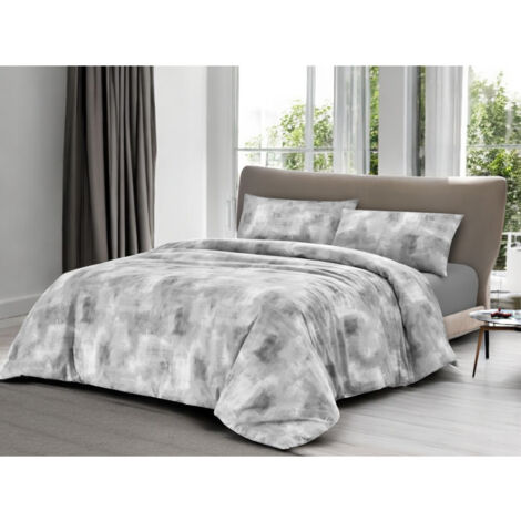 Housse de couette en coton gris, fabriquée en Italie, design abstrait, rabat antidérapant, lavable en machine Cm. 155X200