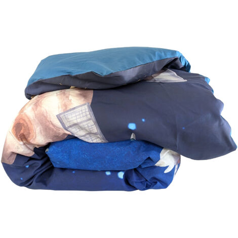 Housse de couette en percale de coton THOMAS bleu 140x200 cm