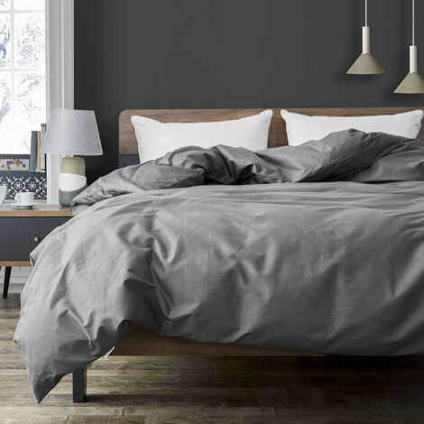 Housse de couette en pur coton pour lit simple ou double, fermeture éclair, décoration de chambre de luxe pour homme et femme (couleur : gris, taille : 180 x 220 cm)