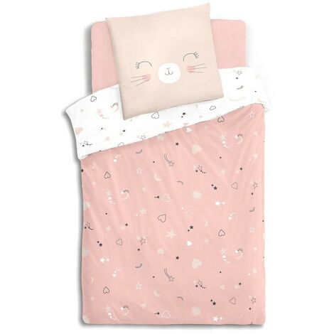 Housse de couette enfant 140x200 Chat + taie 100% coton bio 57 fils