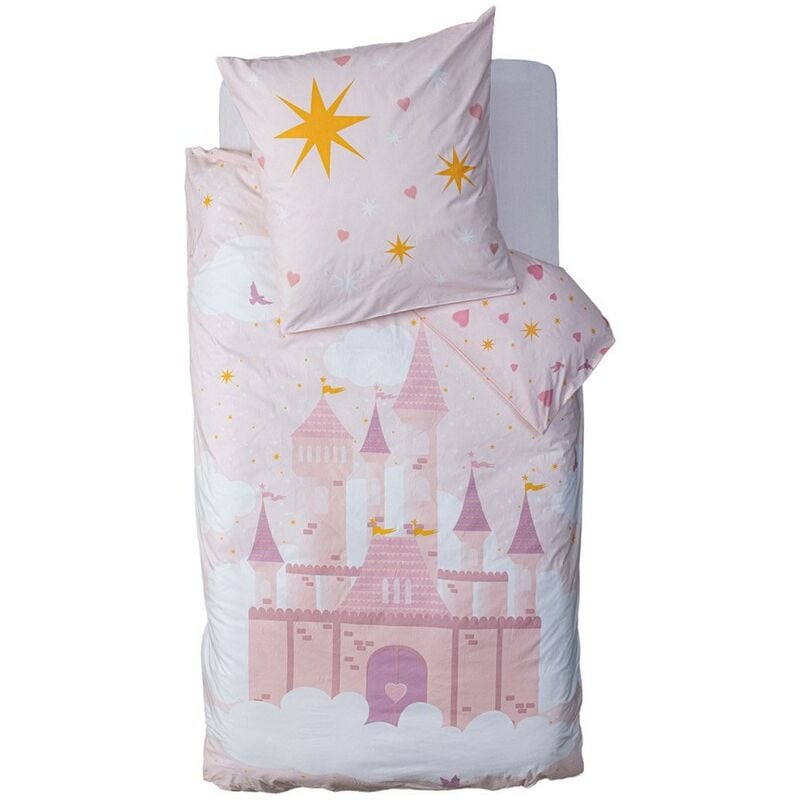 Atmosphera - Housse de couette enfant 140x200 Château + taie coton 57 fils