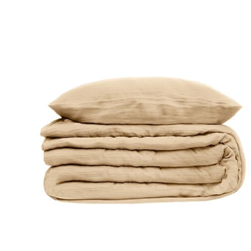 Housse de couette et taies double gaze de coton Doux Reve 220 x 240 Beige