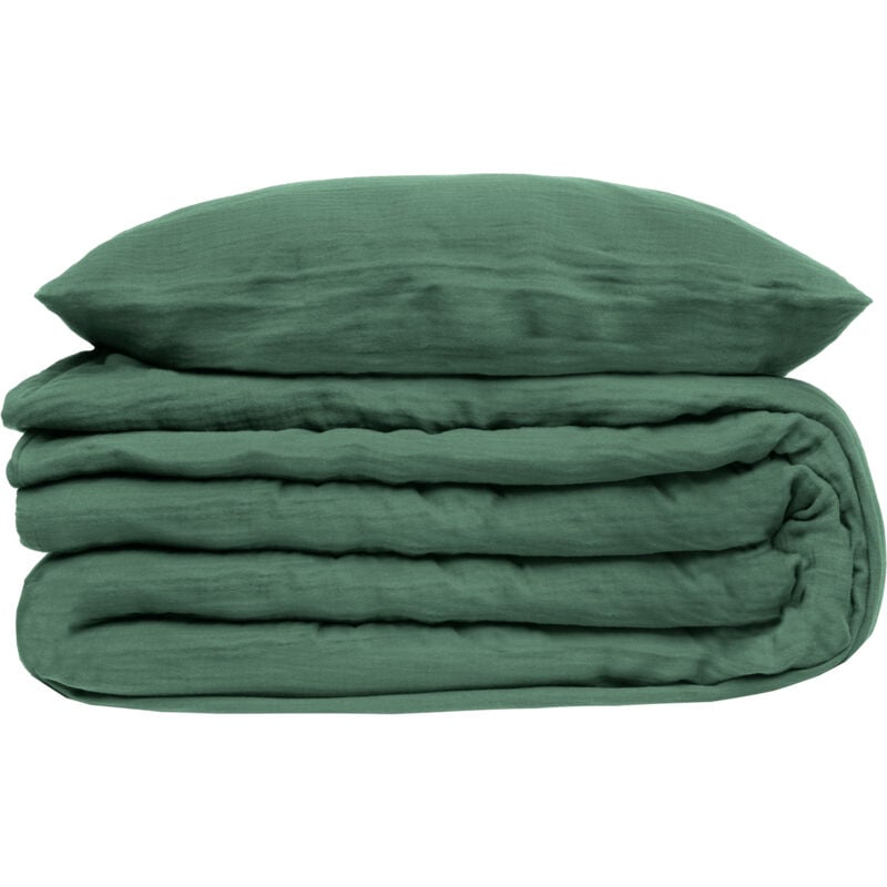 Housse de couette et taies double gaze de coton Doux Reve 220 x 240 vert