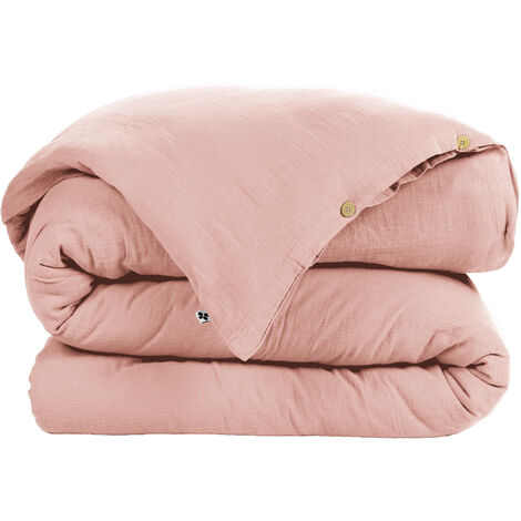 Housse de couette Gaze de Coton 140x200 GAIA coloris Rose Pêche