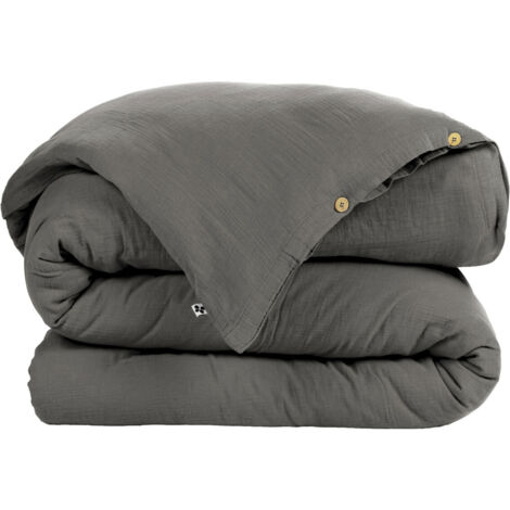 Housse de couette Gaze de Coton 200x200 cm GAIA Gris Granit