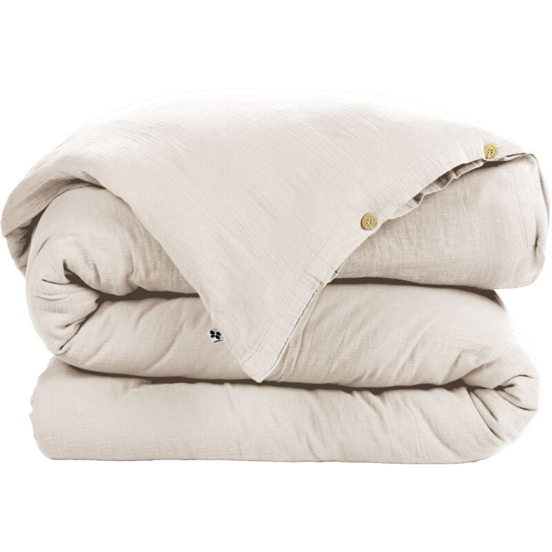 Housse de couette Gaze de Coton 260x240 cm GAIA Beige Pampa