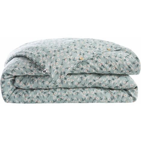 Housse de couette gaze de coton imprimé floral bleu clair 140x200