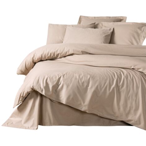 Housse de couette, housse de couette, linge de lit Set 100% Coton Beige