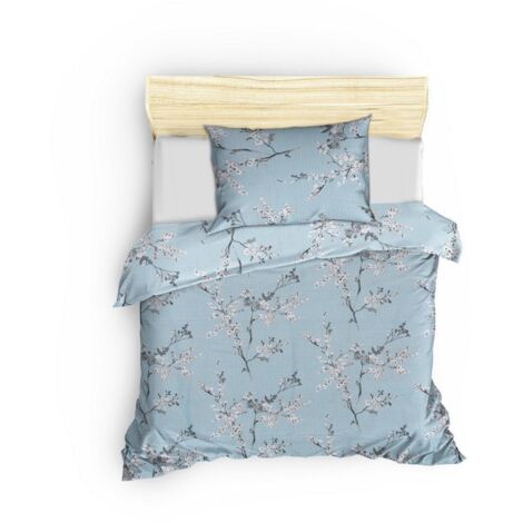 Housse de couette, housse de couette, linge de lit Set 100% Coton Bleu Blanc