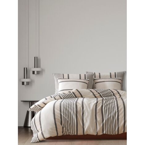 Housse de couette, housse de couette, linge de lit Set Beige Noir