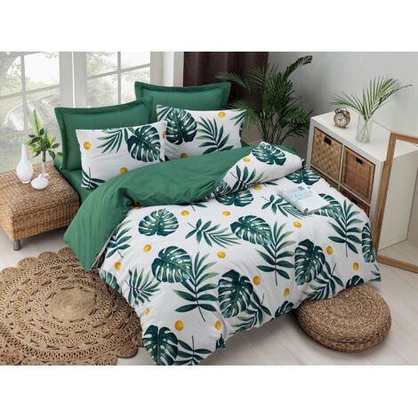 Housse de couette, housse de couette, linge de lit Set Blanc Vert Jaune