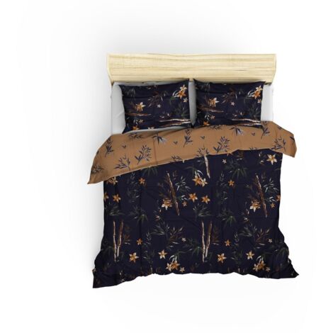 Housse de couette, housse de couette, linge de lit Set Dark Bleu Brun Jaune