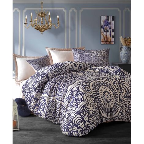 Housse de couette, housse de couette, linge de lit Set Dark Bleu Cream