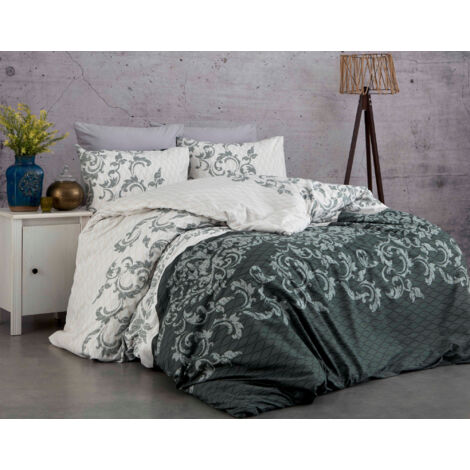 Housse de couette, housse de couette, linge de lit Set Gris Blanc