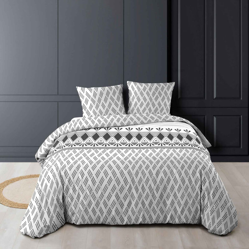 Housse de couette imprimée 240 x 220 cm + 2 taies 100% coton Arcadia