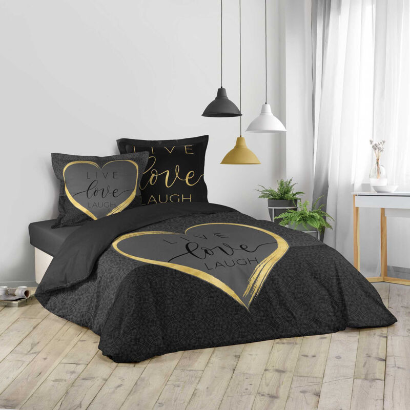Cdaffaires - Housse de couette imprimée 220x240 cm + 2 taies 100% coton Crazy love