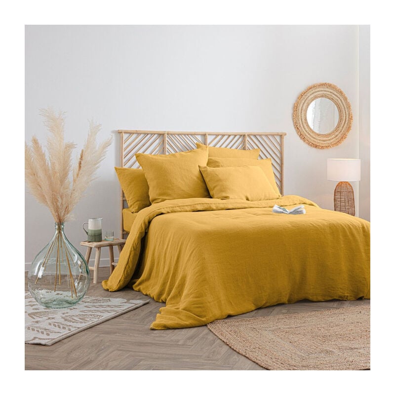 Atmosphera - Housse de Couette Lin 'Adorable' 240x220cm Jaune Ocre