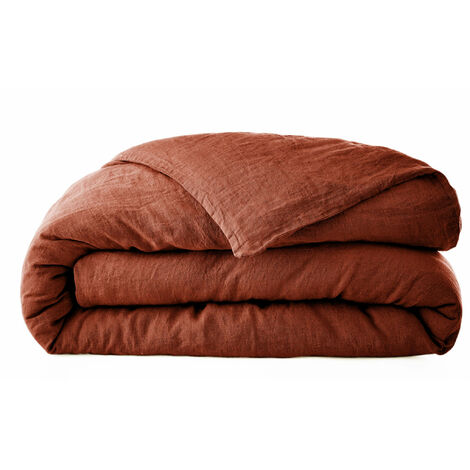 Housse de couette lin lavé orange 240x220