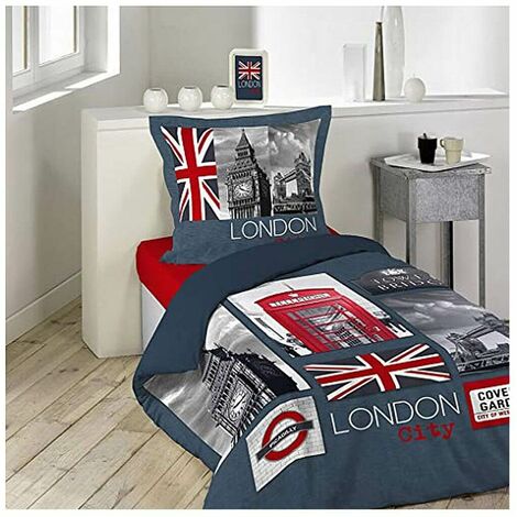 Housse de couette - London city - 140 x 200 cm + taie - 100% coton - Multicolore