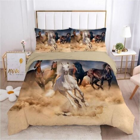 Housse de Couette - Marque - Cheval imprimé - Microfibre premium - Fermeture éclair cachée