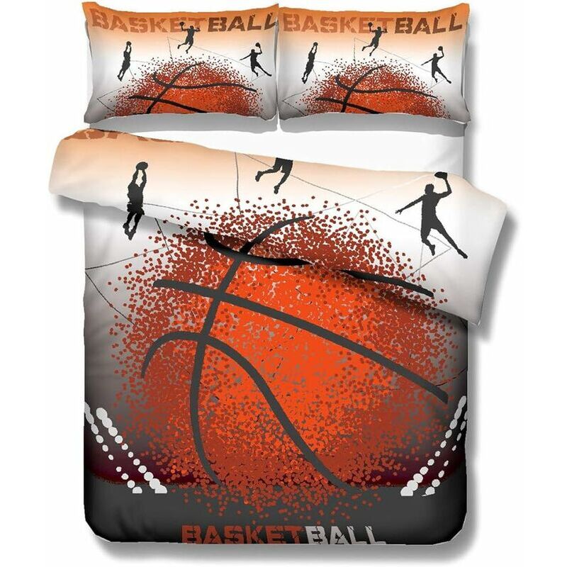 Housse de couette Parure de lit 220x240 Adulte Housse de Couette et Taie d'oreiller Sportif Style 3D Basketball Impression Élégant Literie Jaune Bleu