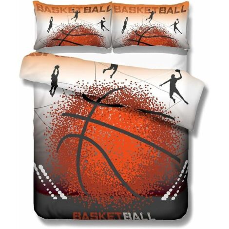 Housse de couette Parure de lit 220x240 Adulte Housse de Couette et Taie d'oreiller Sportif Style 3D Basketball Impression Élégant Literie Jaune Bleu Blanc Housse de Couette Garçon Fille