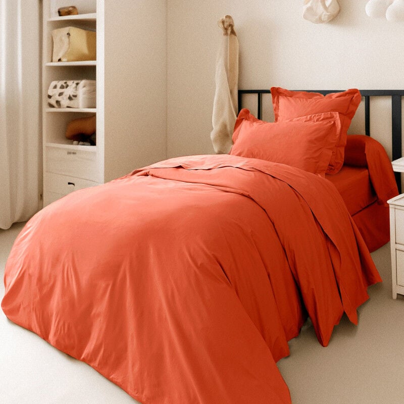 Housse de couette percale de coton peigné 'Julian' toutes dimensions Coton Pur Julian Terracotta - Housse de couette 140 x 200 cm