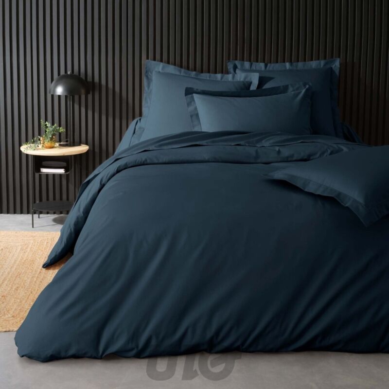 Housse de Couette 2 Personnes Percale Uni 78 fils percaline - 260x240cm - bleu .