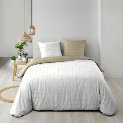 Housse de couette réversible 240 x 220 cm + 2 taies -  CADRIA – 100% coton 57 fils