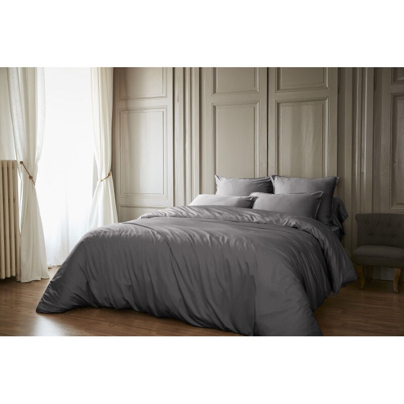 Housse de couette 'Salomé' Viscose de bambou 120 fils/cm² - Couleur: Salomé Granit - Taille de housse de couette: Housse de couette 240 x 220 cm