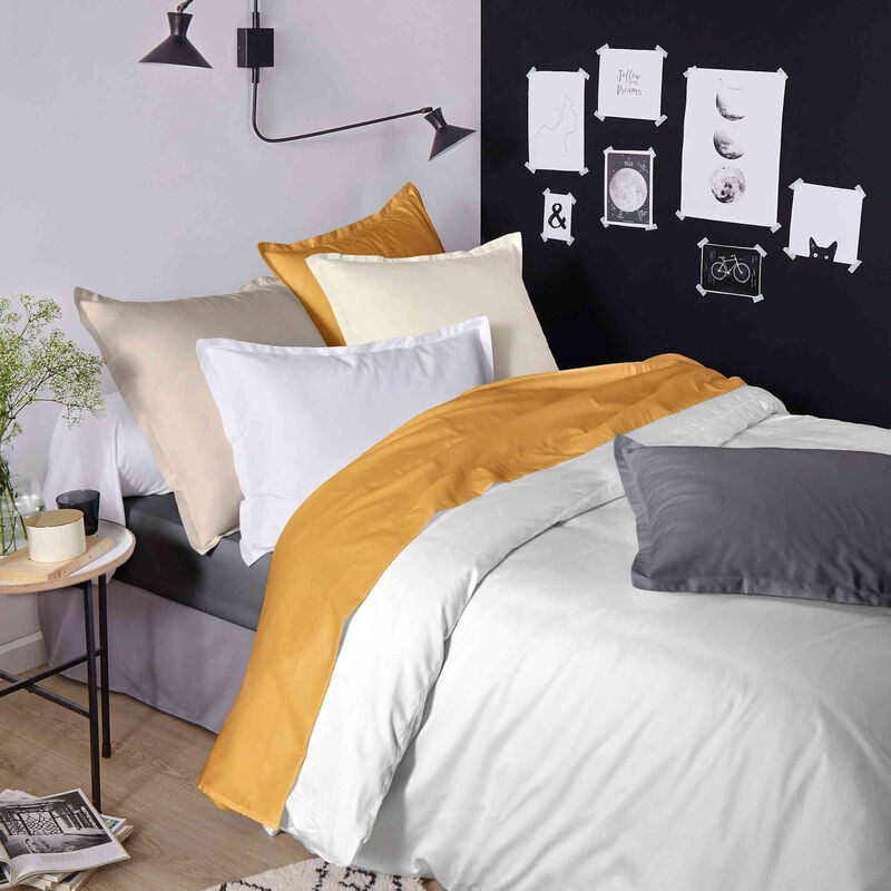 Tradilinge - Housse de couette satin de coton blanc 200x200 cm