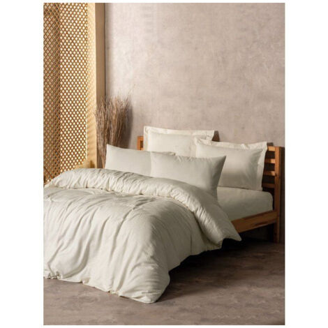Housse de couette simple AUCUNE 140x200 cm + taie 60x60 cm Crème à carreaux 100% coton ranforce