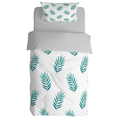 XCWYF Housse de Couette Feuilles de Palmier Vertes 200x200 cm Couette  Imprimée ​Douce et Respirante ​Parure de Lit en Microfibre avec 2 oreillers