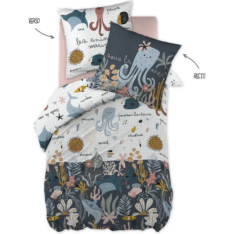 L'effet Papillon - Housse de couette + taie 140 x 200 cm Octopia le poulpe