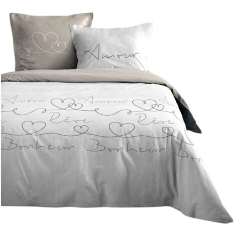 LOVELY CASA Housse de couette + taies 240x220cm Mots d'amour