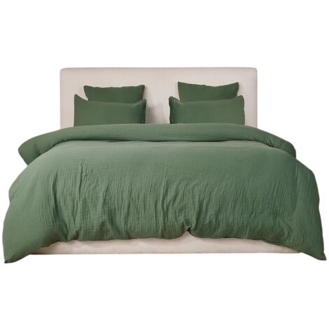Housse de couette + taies gaze de coton lave 240 x 260 cm Douceur vert