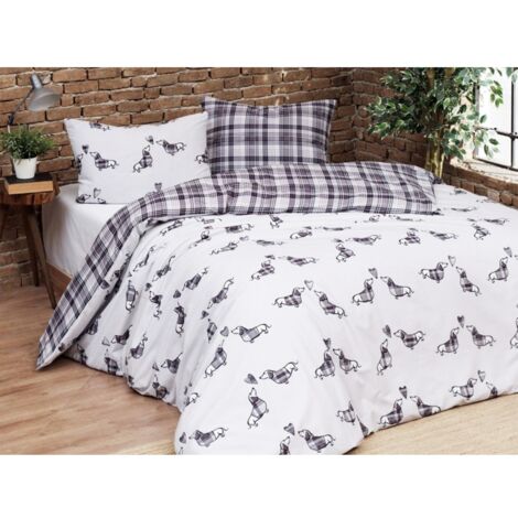 HOUSSE DE COUETTE TECKELS Gris en Pur Coton Extra Double Face LIT DOUBLE 2 PLACES