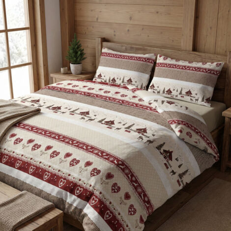 HOUSSE DE COUETTE TYROLIENNE dis. MONTAGNE VALBADIA RED Cm. 200X200