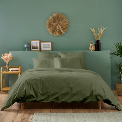 Housse de couette unie 100% Percale de coton - Kaki - 240x260cm