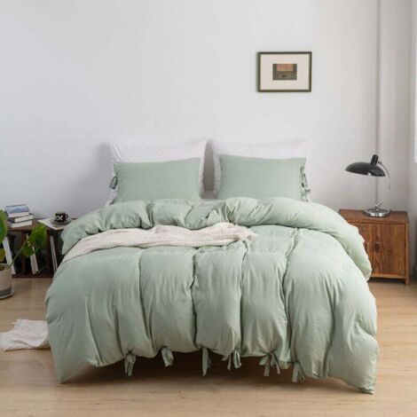 Housse de couette unie avec nœud, ultra douce et naturelle, fermeture éclair dissimulée résistante (vert, King size)