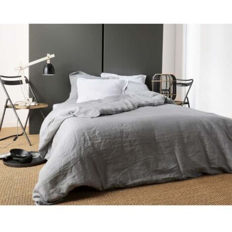 Housse de Couette Unie en Lin Gris clair 140x200 cm