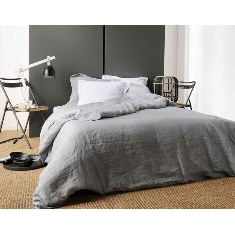 Housse de Couette Unie en Lin Gris clair 240x220 cm