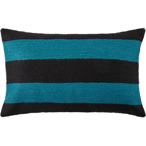 Housse de coussin 28x47 cm MADURA - Noir et bleu canard - HORIZONA
