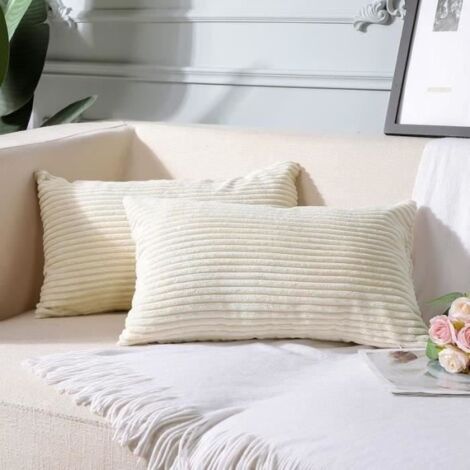 Housse de coussin - 30 x 50 cm - Velours côtelé - Beige - Lot de 2