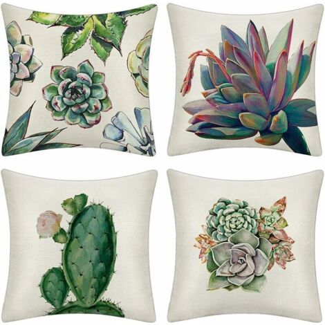 Housse de coussin 45 x 45 cm housses de coussin jeter taie d'oreiller canapé voiture carré housse de coussin maison lit décor ensemble de 4 (cactus)