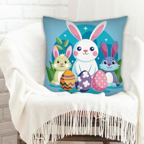 Housse de coussin 45x45 cm carrée résistant pour canapé, lit, chaise décoratif de ferme pour Pâques