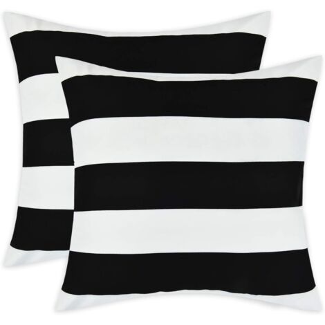 Housse de coussin 45x45 cm, lot de 2 taies d'oreiller rayées, rembourrage doux, pour canapé et chambre à coucher, noir et blanc (garniture de coussin non incluse)
