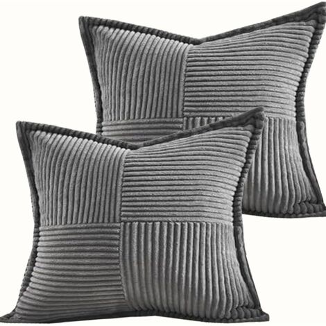 Housse de Coussin 45x45 Gris Foncé en Velours Côtelé Extra Doux Rayé Croisé Housse Coussin Canape Décoratif pour Salon Bureau Chambre Enfant Lot de 2 Style Moderne