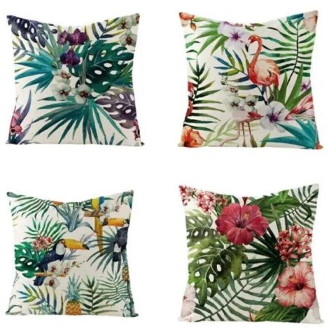 Housse de Coussin 45x45 Vert Taies d'oreiller en Lin Coussins de Canapé Décoratifs Lot de 4 Tropical Housses de Coussin Décoratives Moderne